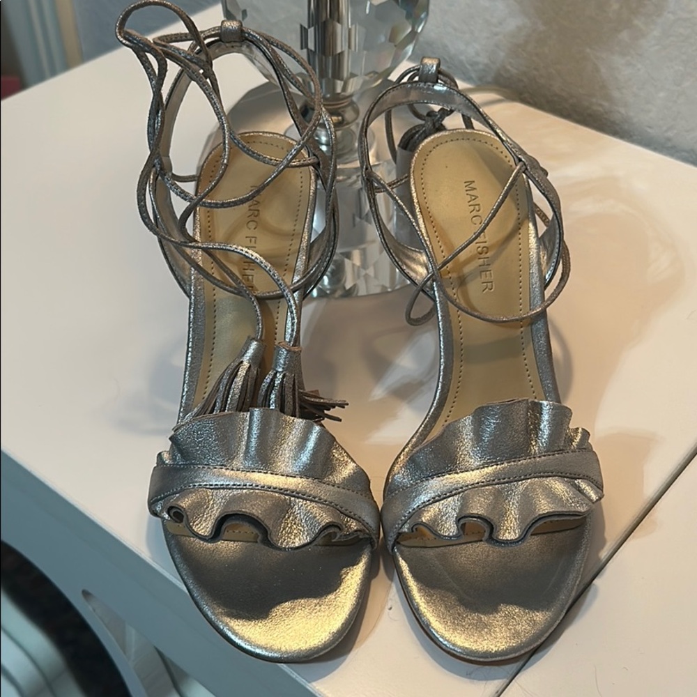 Marc Fisher Silver Wrap Heels with Tassels